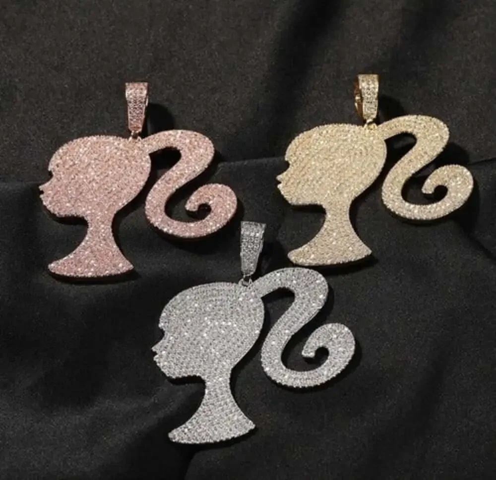 Barbie Necklace, Iced Out Doll Head Necklace , Barbie Tennis Necklace